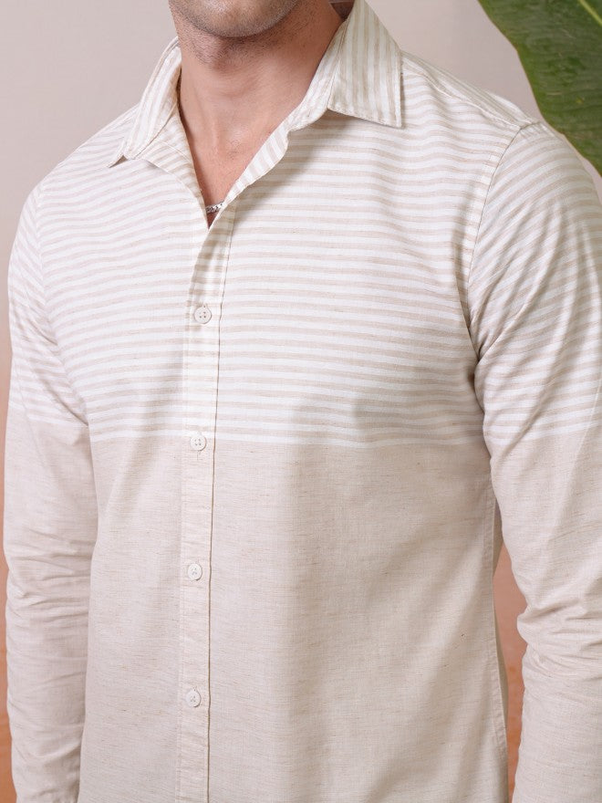 Locomotive Premium Men Fawn Engineered Striped Causal Shirt - Pink - Image 5