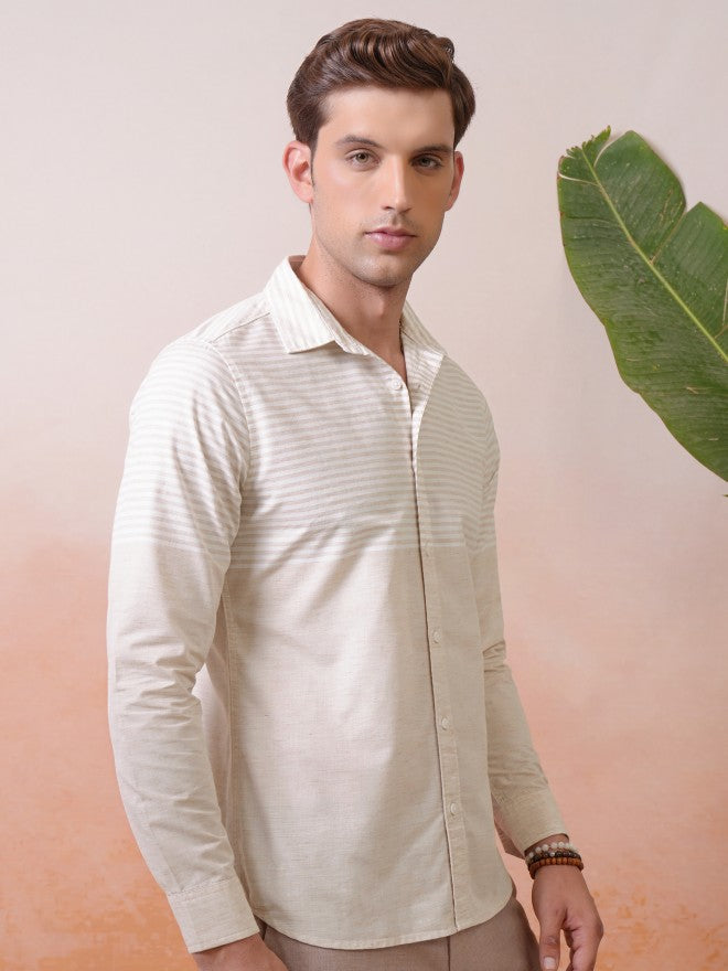 Locomotive Premium Men Fawn Engineered Striped Causal Shirt - Pink - Image 6
