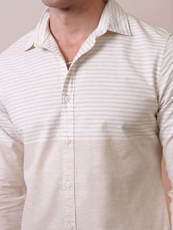 Locomotive Premium Men Fawn Engineered Striped Causal Shirt - Pink - Image 7