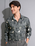 Locomotive Men Grey Printed Slim Fit Casual Shirt - Grey - Image 1