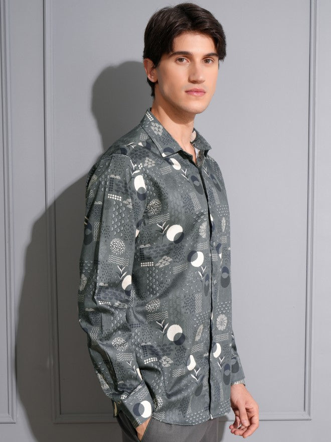 Locomotive Men Grey Printed Slim Fit Casual Shirt - Grey - Image 6