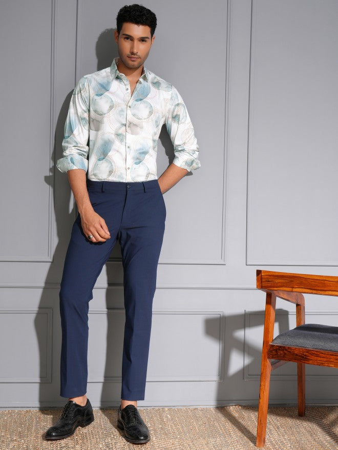 Locomotive Men Premium White Satin Printed Party Shirt - White - Image 2