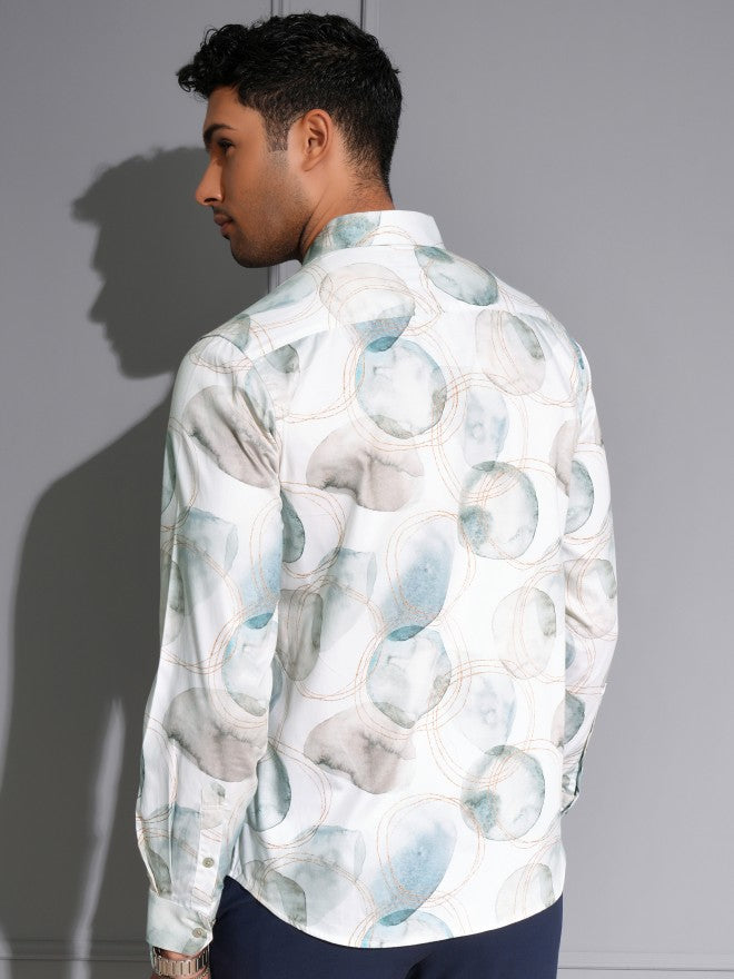 Locomotive Men Premium White Satin Printed Party Shirt - White - Image 3