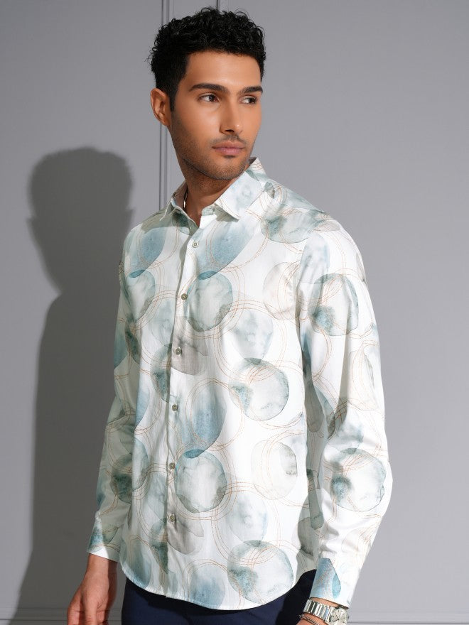 Locomotive Men Premium White Satin Printed Party Shirt - White - Image 4