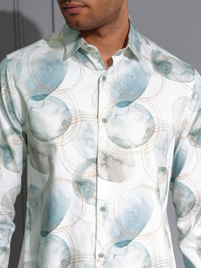 Locomotive Men Premium White Satin Printed Party Shirt - White - Image 5
