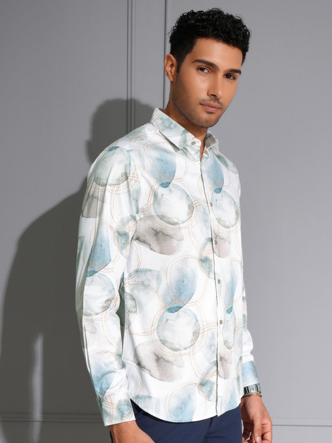 Locomotive Men Premium White Satin Printed Party Shirt - White - Image 6