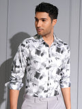 Locomotive Men Premium Grey Satin Printed Party Shirt - Grey - Image 1