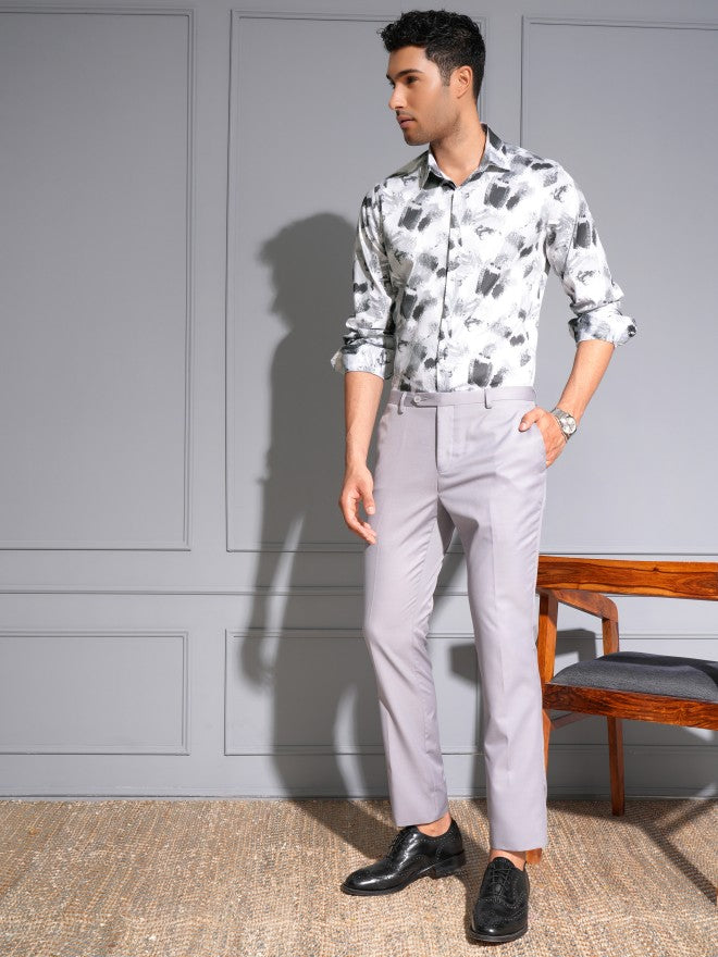 Locomotive Men Premium Grey Satin Printed Party Shirt - Grey - Image 2