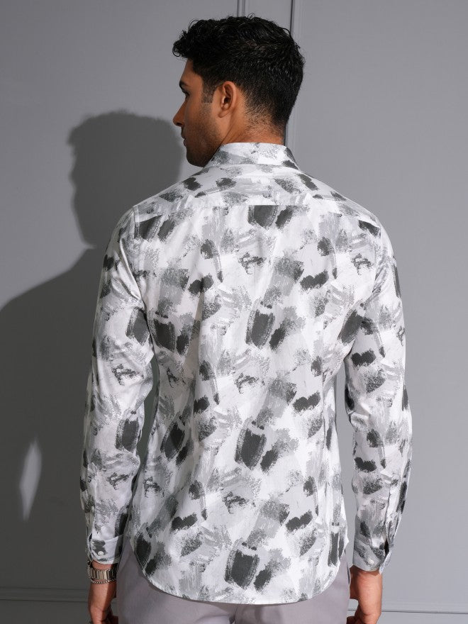 Locomotive Men Premium Grey Satin Printed Party Shirt - Grey - Image 3