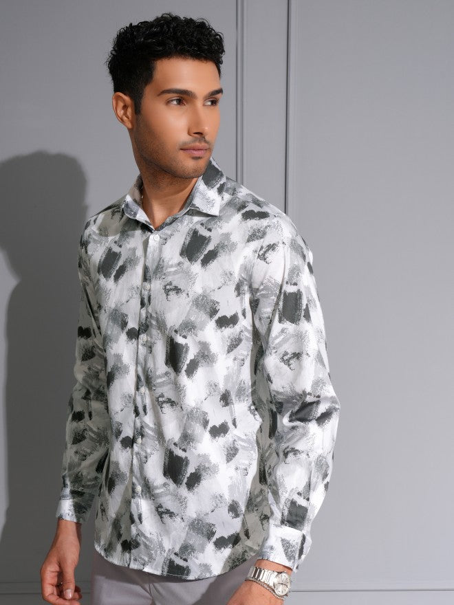 Locomotive Men Premium Grey Satin Printed Party Shirt - Grey - Image 4