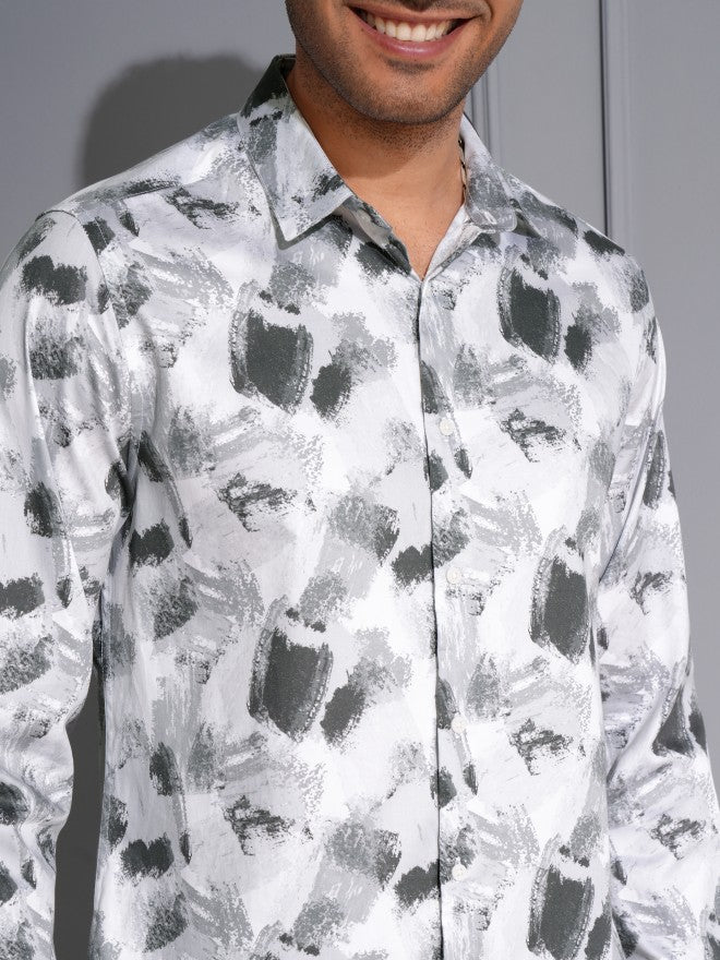 Locomotive Men Premium Grey Satin Printed Party Shirt - Grey - Image 5
