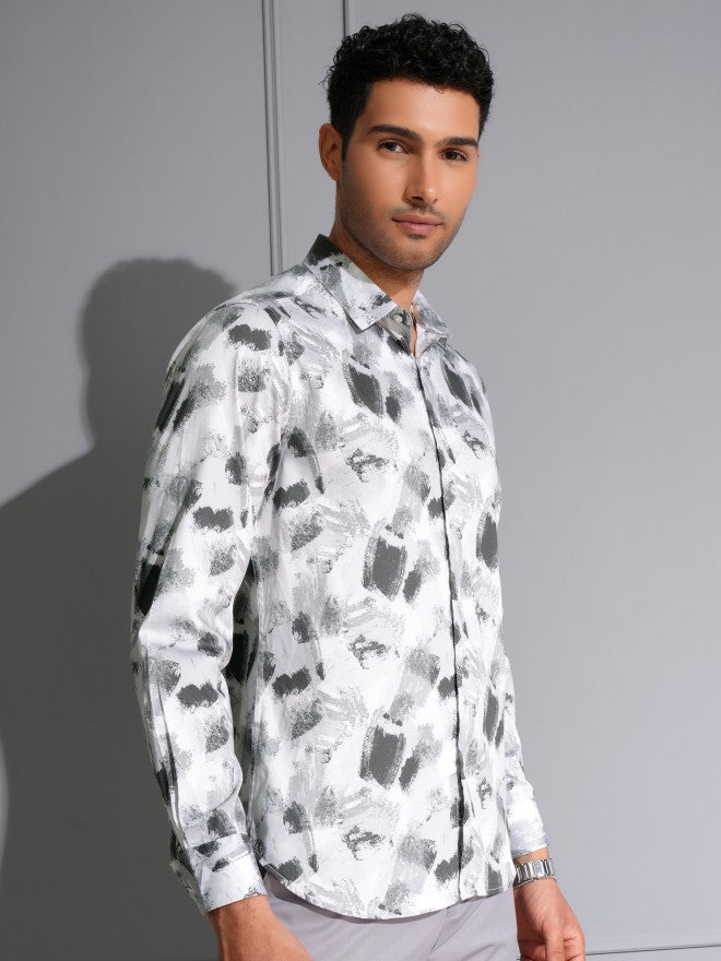 Locomotive Men Premium Grey Satin Printed Party Shirt - Grey - Image 6