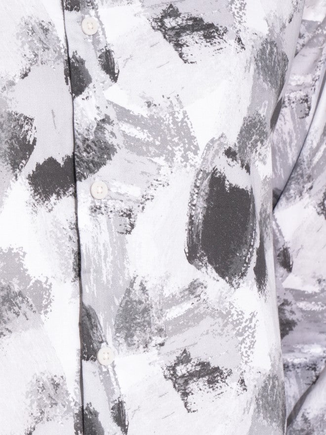 Locomotive Men Premium Grey Satin Printed Party Shirt - Grey - Image 7