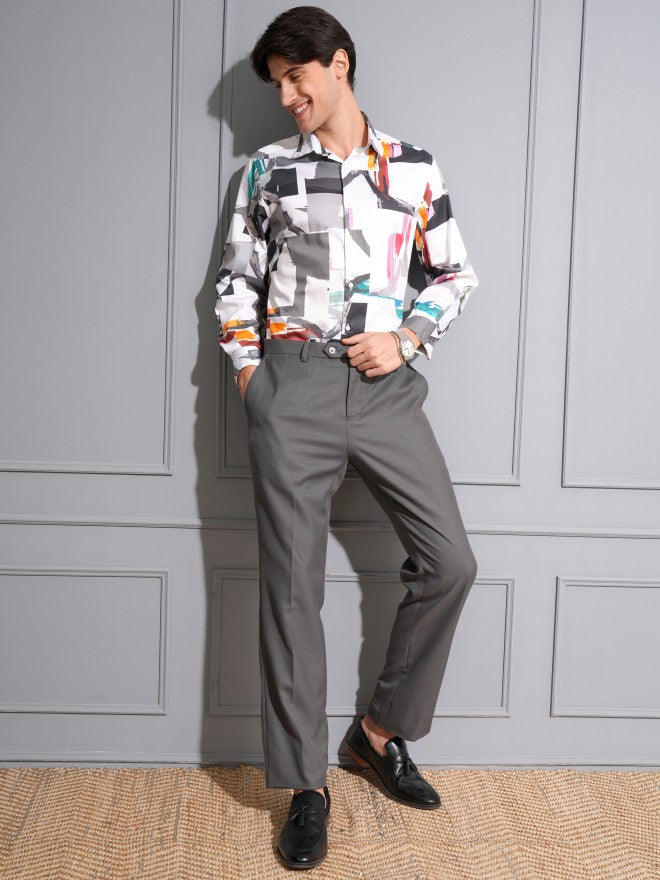 Locomotive Men White Printed Slim Fit Casual Shirt - White - Image 2