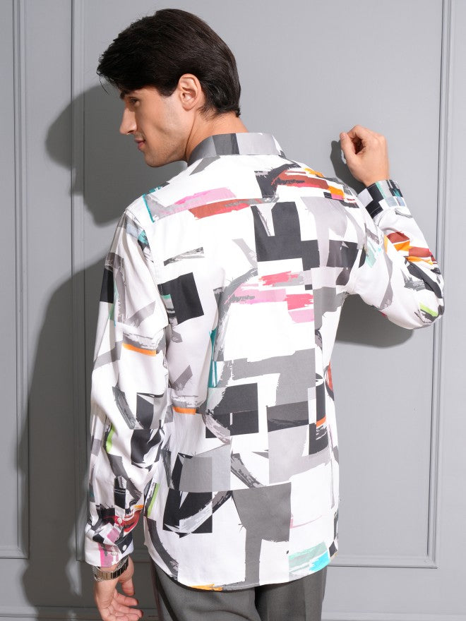 Locomotive Men White Printed Slim Fit Casual Shirt - White - Image 3