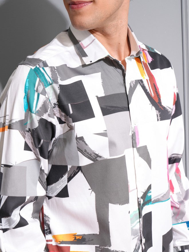 Locomotive Men White Printed Slim Fit Casual Shirt - White - Image 5