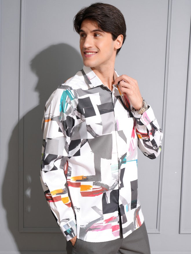 Locomotive Men White Printed Slim Fit Casual Shirt - White - Image 6