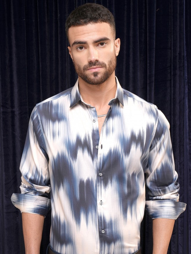 Locomotive Premium Men Cream Printed Slim Fit Casual Shirt - Off White - Image 1