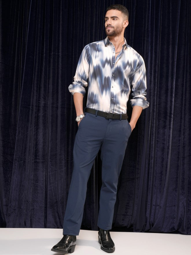 Locomotive Premium Men Cream Printed Slim Fit Casual Shirt - Off White - Image 2