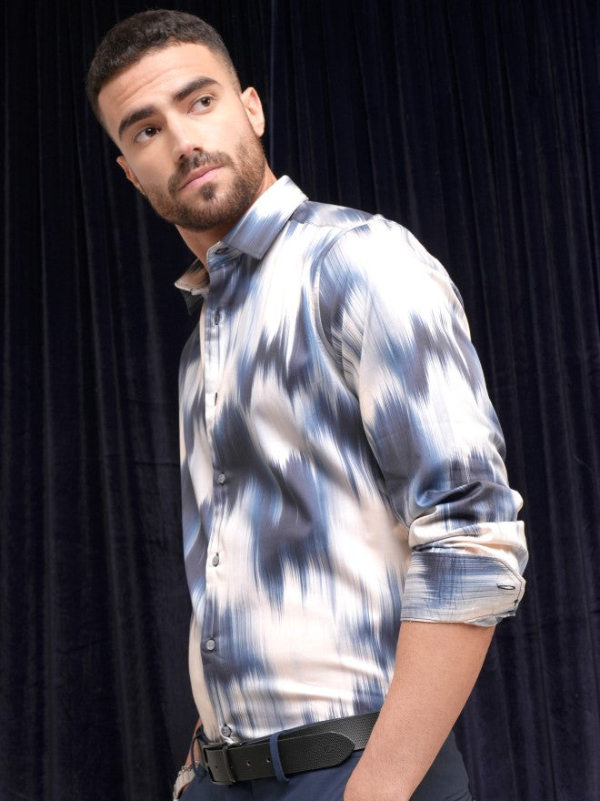 Locomotive Premium Men Cream Printed Slim Fit Casual Shirt - Off White - Image 4