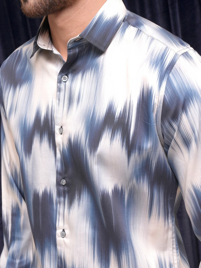 Locomotive Premium Men Cream Printed Slim Fit Casual Shirt - Off White - Image 5