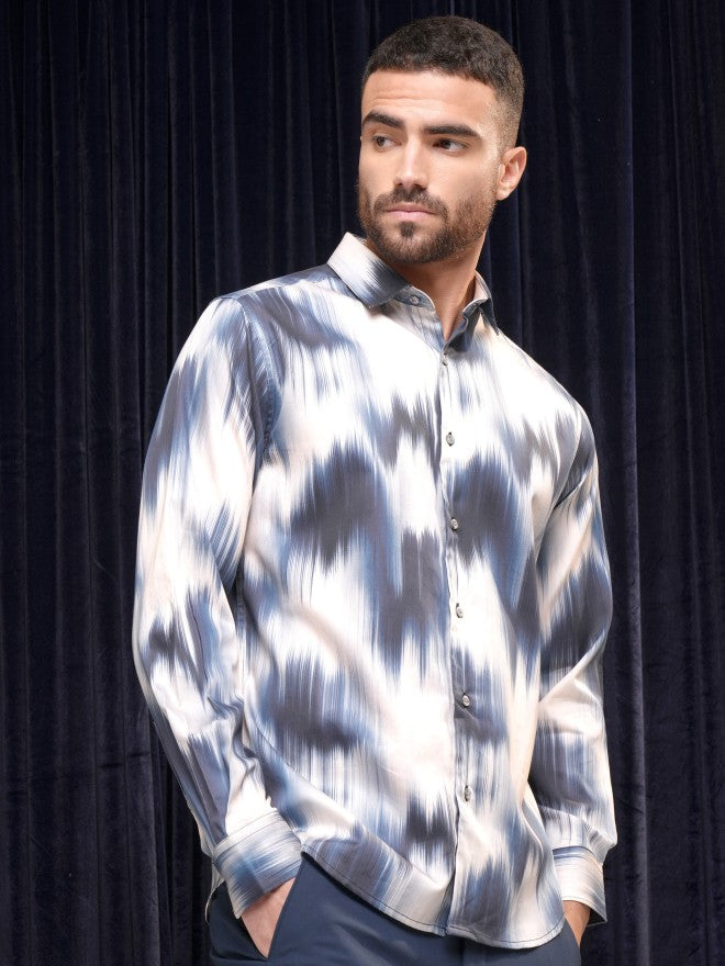 Locomotive Premium Men Cream Printed Slim Fit Casual Shirt - Off White - Image 6