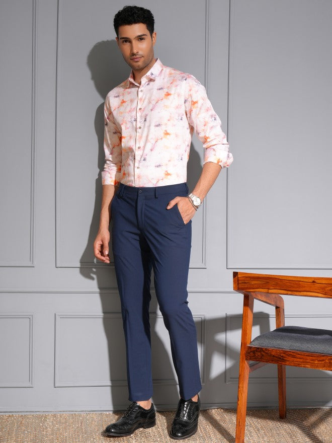 Locomotive Men Premium Light Pink Satin Printed Party Shirt - Pink - Image 2