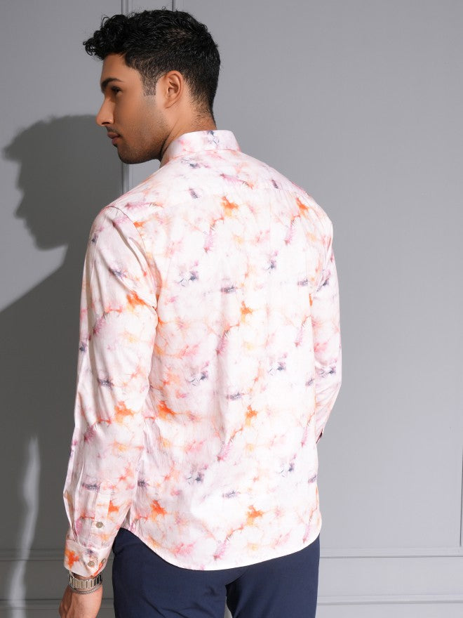 Locomotive Men Premium Light Pink Satin Printed Party Shirt - Pink - Image 3