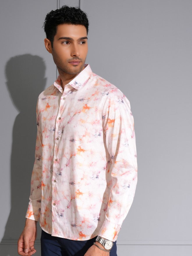 Locomotive Men Premium Light Pink Satin Printed Party Shirt - Pink - Image 4