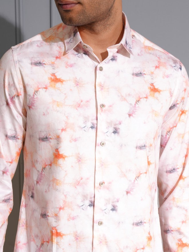 Locomotive Men Premium Light Pink Satin Printed Party Shirt - Pink - Image 5