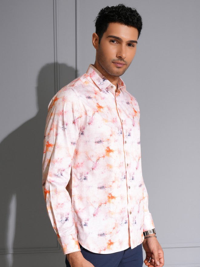 Locomotive Men Premium Light Pink Satin Printed Party Shirt - Pink - Image 6