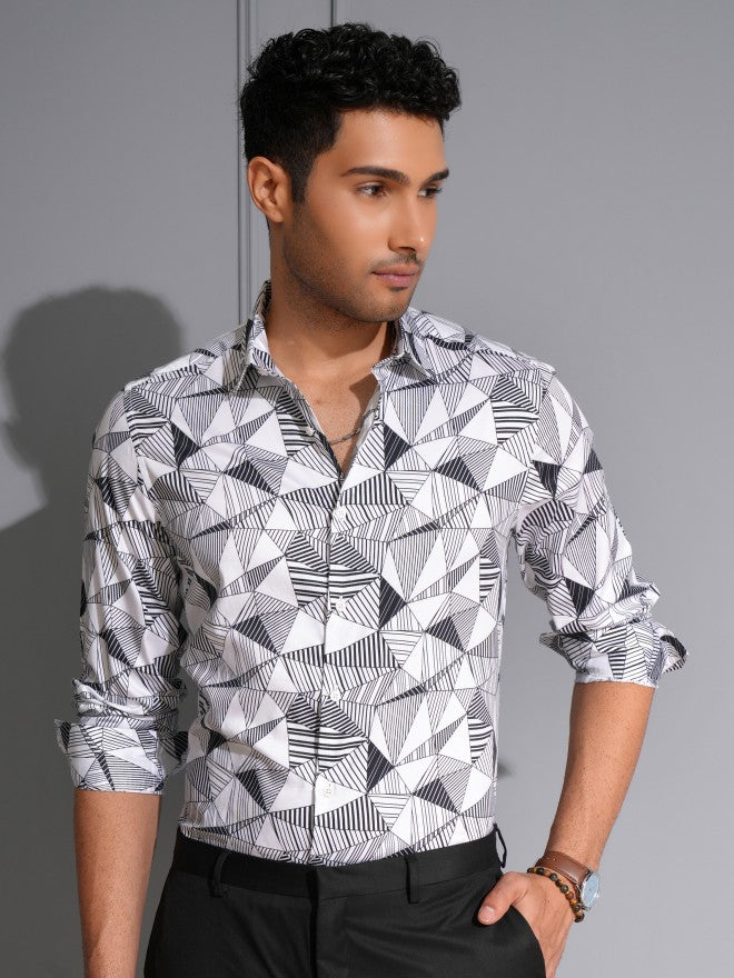 Locomotive Men Premium White Satin Printed Party Shirt - White - Image 1