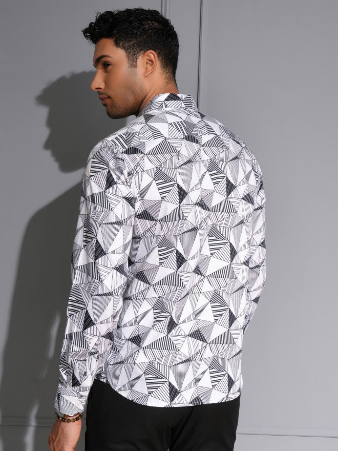 Locomotive Men Premium White Satin Printed Party Shirt - White - Image 3