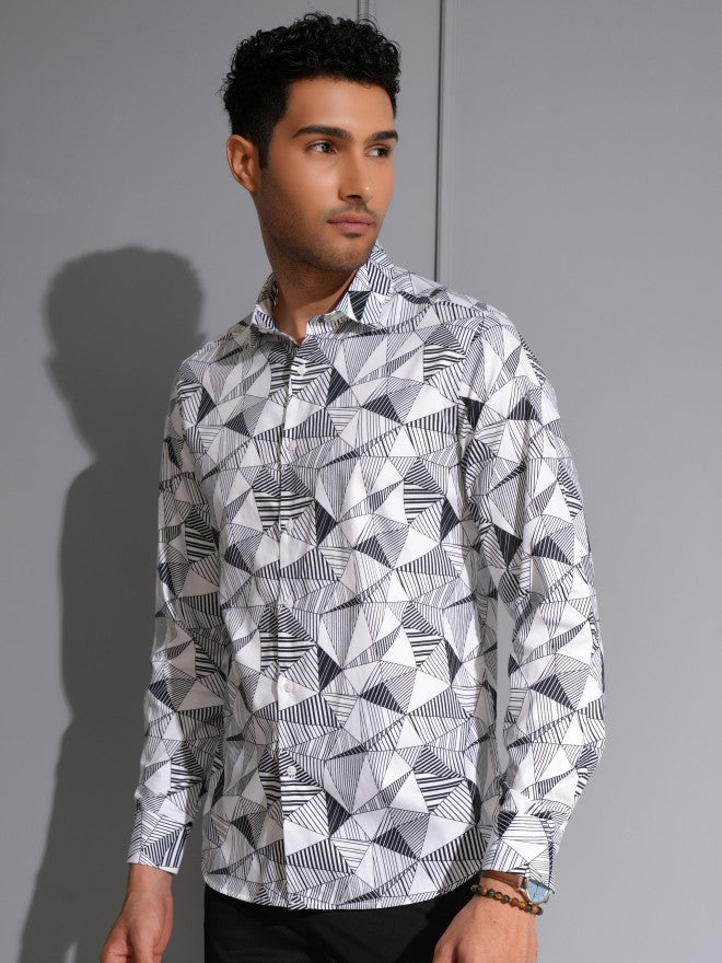 Locomotive Men Premium White Satin Printed Party Shirt - White - Image 4