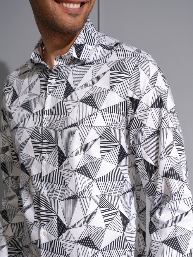 Locomotive Men Premium White Satin Printed Party Shirt - White - Image 5