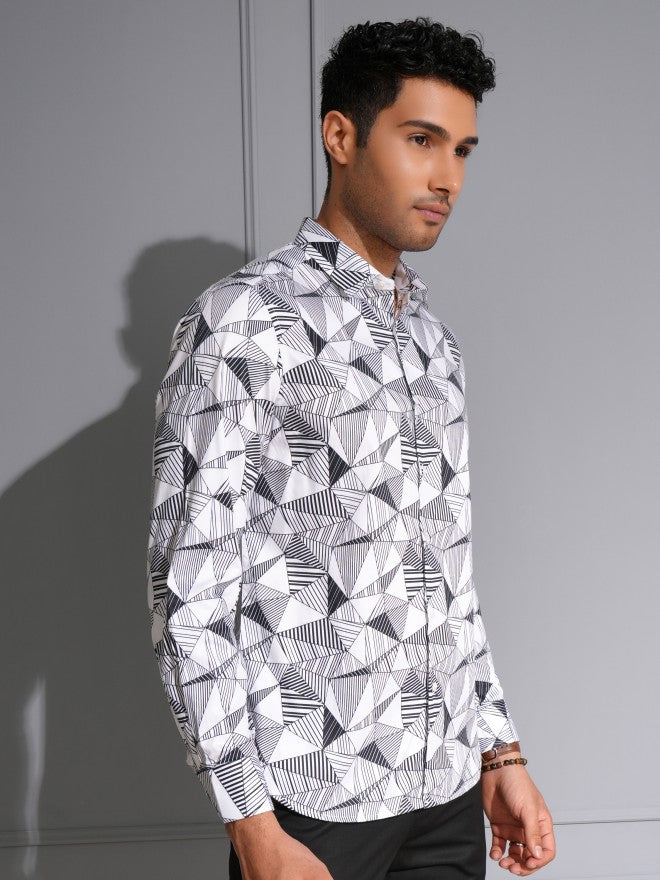 Locomotive Men Premium White Satin Printed Party Shirt - White - Image 6