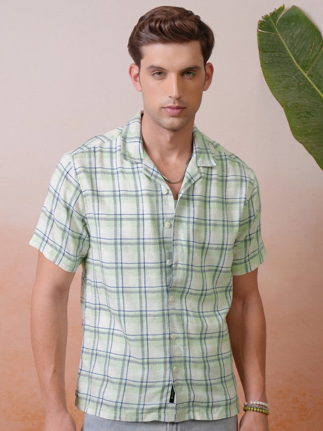 Locomotive Premium Men Green Solid Cuban Collar Relaxed Shirt - Green - Image 1