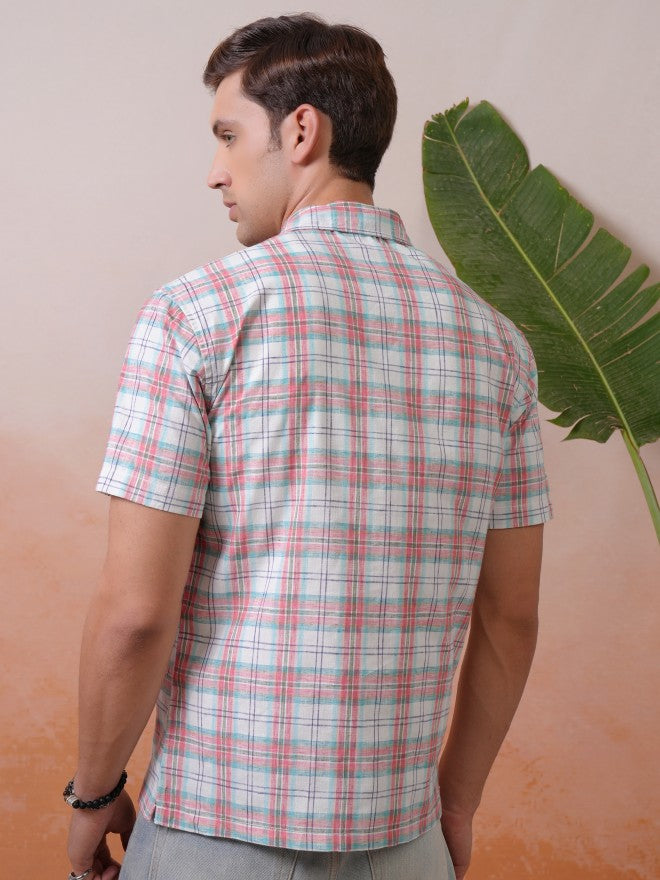 Locomotive Premium Men Red Checked Cuban Collar Relaxed Shirt - Red - Image 3