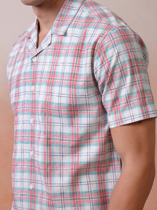 Locomotive Premium Men Red Checked Cuban Collar Relaxed Shirt - Red - Image 5