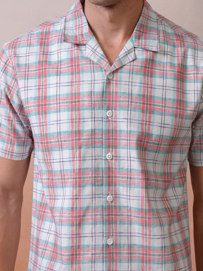 Locomotive Premium Men Red Checked Cuban Collar Relaxed Shirt - Red - Image 7