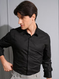 Locomotive Men Black Textured Slim Fit Casual Shirt - Black - Image 1