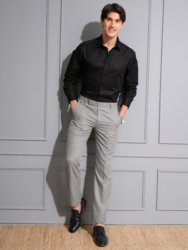 Locomotive Men Black Textured Slim Fit Casual Shirt - Black - Image 2