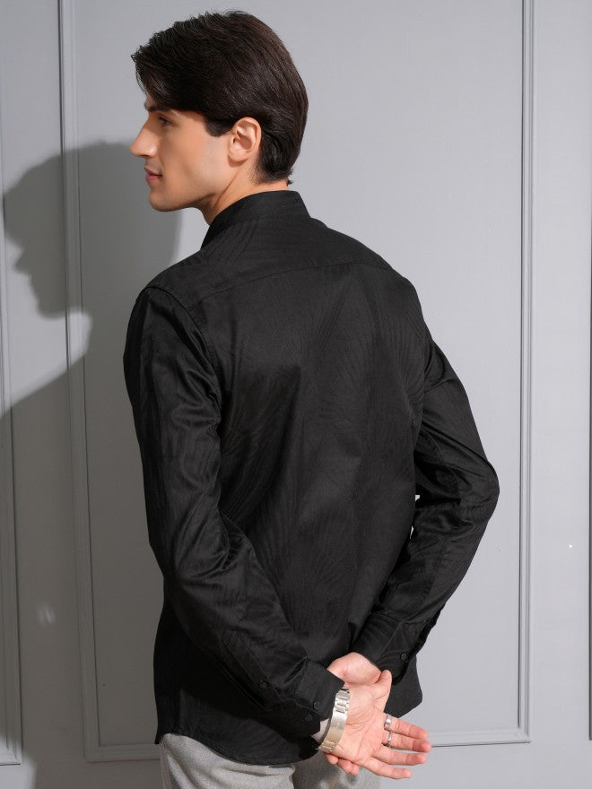 Locomotive Men Black Textured Slim Fit Casual Shirt - Black - Image 3
