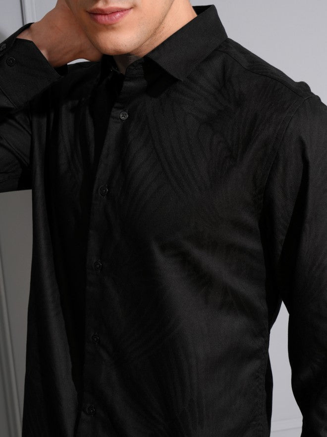 Locomotive Men Black Textured Slim Fit Casual Shirt - Black - Image 5