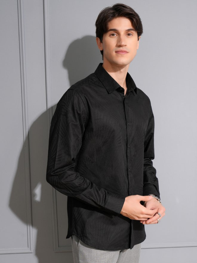 Locomotive Men Black Textured Slim Fit Casual Shirt - Black - Image 6