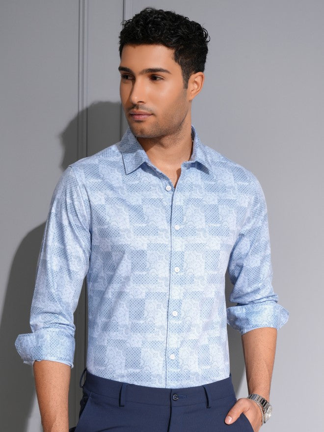 Locomotive Men Premium Blue Printed Occasion Shirt - Blue - Image 1