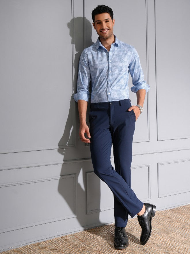 Locomotive Men Premium Blue Printed Occasion Shirt - Blue - Image 2