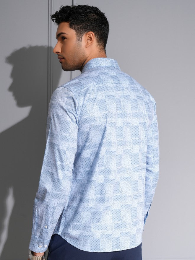 Locomotive Men Premium Blue Printed Occasion Shirt - Blue - Image 3