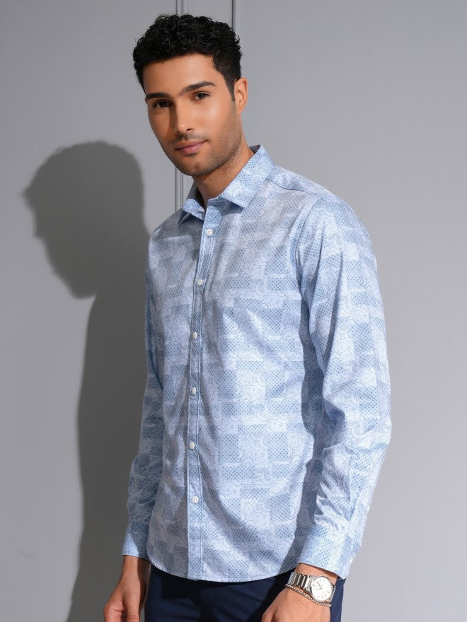 Locomotive Men Premium Blue Printed Occasion Shirt - Blue - Image 4