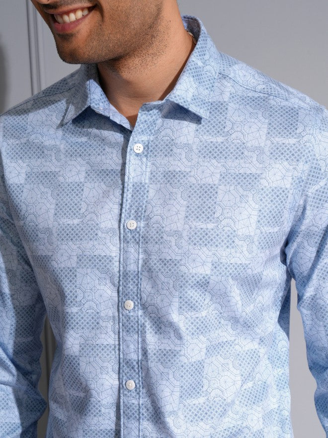 Locomotive Men Premium Blue Printed Occasion Shirt - Blue - Image 5